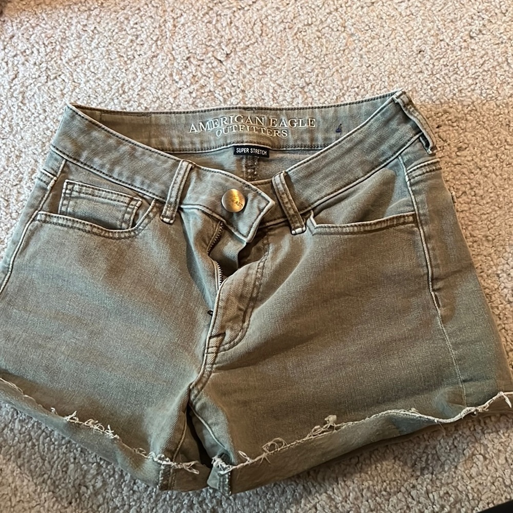 American Eagle Super Stretch Green Denim Shorts